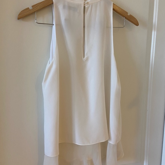 Elizabeth and James Sz Medium Women White Sleeveless Blouse w/ Ruffles 100% Silk - Picture 7 of 9